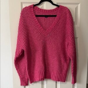 American Eagle Outfitters Deep Pink V-Neck Sweater
